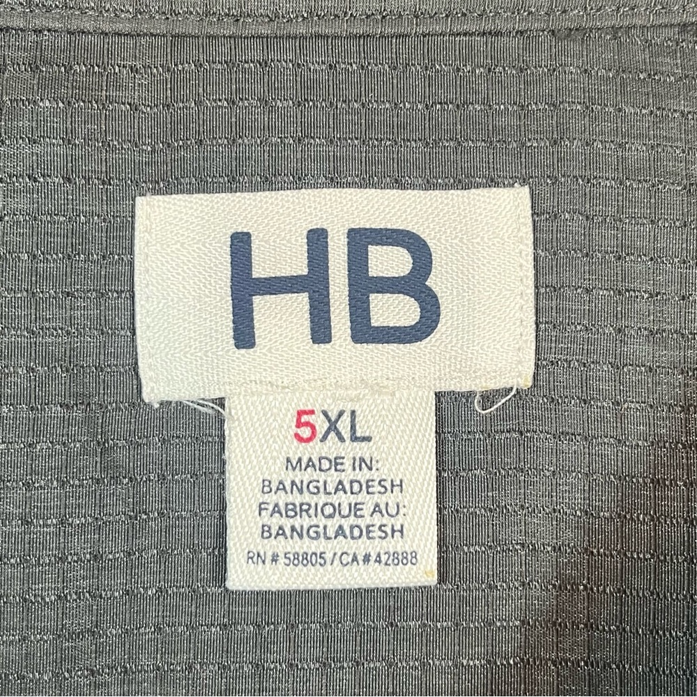 HB Button Down Shirt Mens 5XL Charcoal Gray Short Sleeve Big & Tall Lightweight - Picture 9 of 11